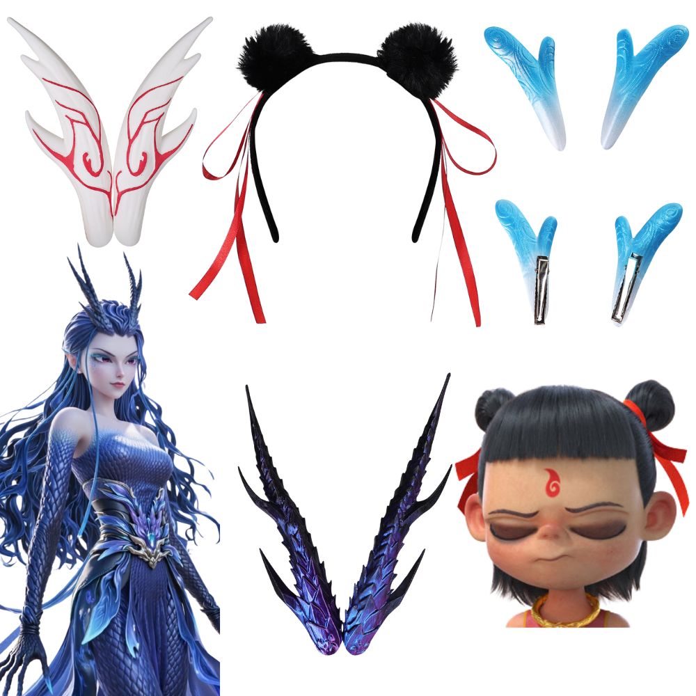 Head Gear Running - Nezha Ao Bing Cosplay Saç Klipleri